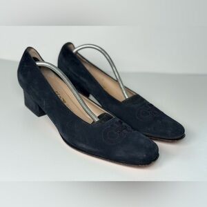 Vintage Salvatore Ferragamo dark blue Suede block Heels size 9